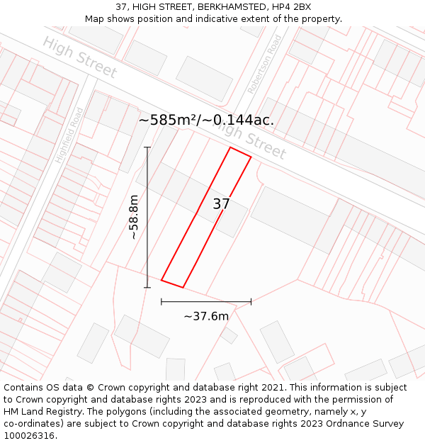 37, HIGH STREET, BERKHAMSTED, HP4 2BX: Plot and title map