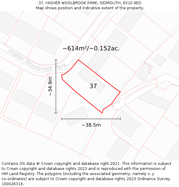 37, HIGHER WOOLBROOK PARK, SIDMOUTH, EX10 9ED: Plot and title map