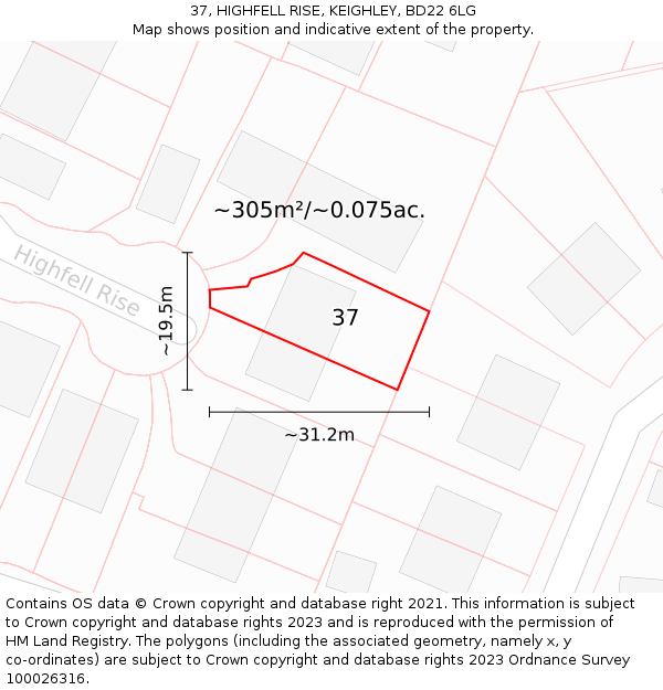 37, HIGHFELL RISE, KEIGHLEY, BD22 6LG: Plot and title map