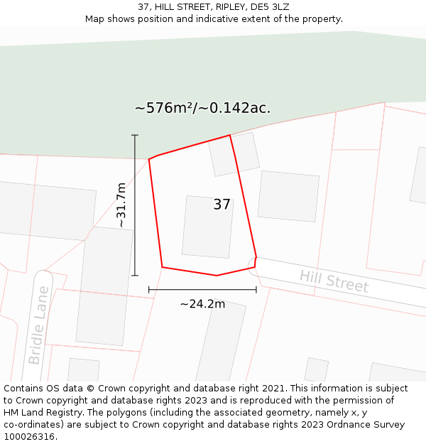 37, HILL STREET, RIPLEY, DE5 3LZ: Plot and title map