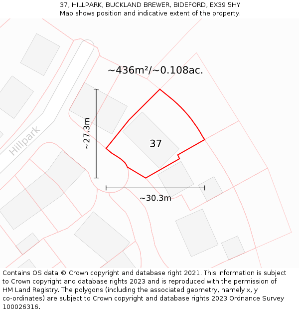 37, HILLPARK, BUCKLAND BREWER, BIDEFORD, EX39 5HY: Plot and title map