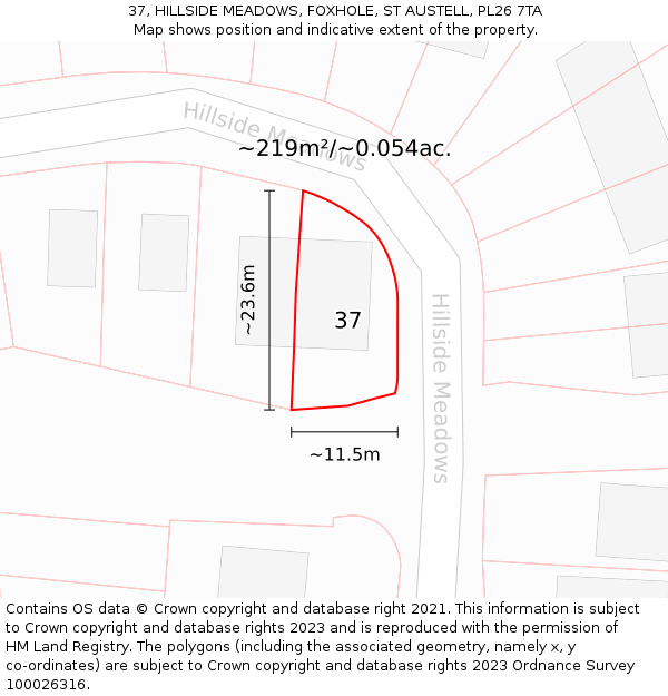 37, HILLSIDE MEADOWS, FOXHOLE, ST AUSTELL, PL26 7TA: Plot and title map