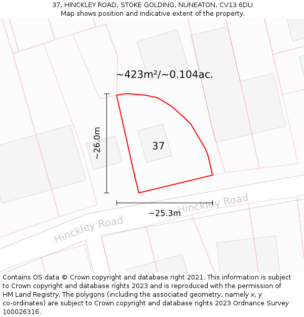 37, HINCKLEY ROAD, STOKE GOLDING, NUNEATON, CV13 6DU: Plot and title map