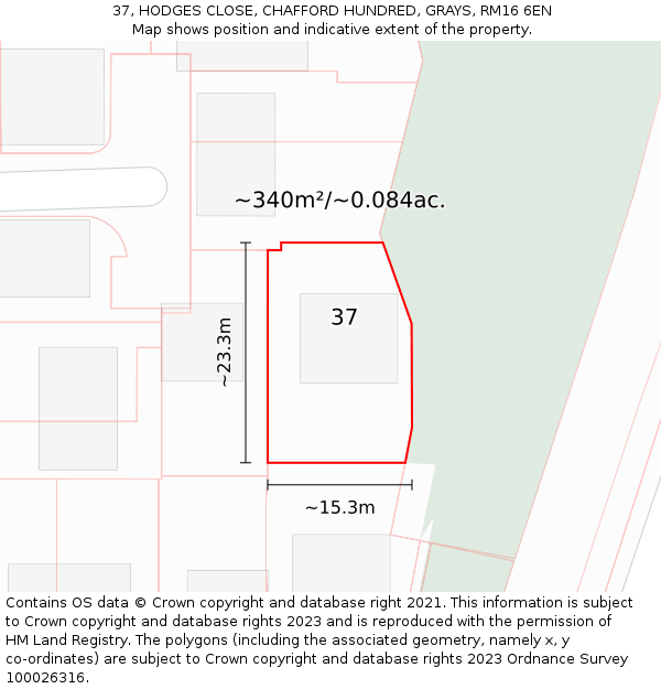 37, HODGES CLOSE, CHAFFORD HUNDRED, GRAYS, RM16 6EN: Plot and title map