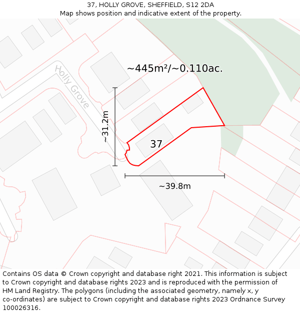 37, HOLLY GROVE, SHEFFIELD, S12 2DA: Plot and title map