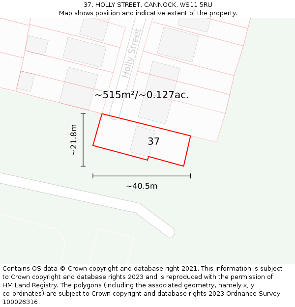 37, HOLLY STREET, CANNOCK, WS11 5RU: Plot and title map