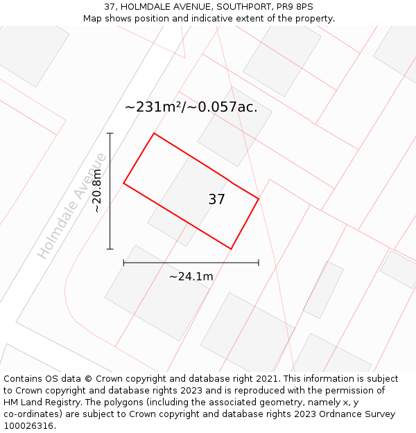 37, HOLMDALE AVENUE, SOUTHPORT, PR9 8PS: Plot and title map