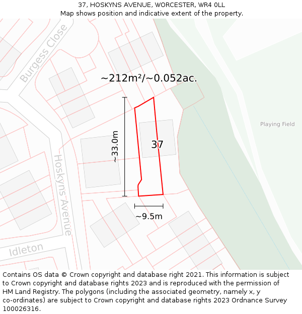 37, HOSKYNS AVENUE, WORCESTER, WR4 0LL: Plot and title map