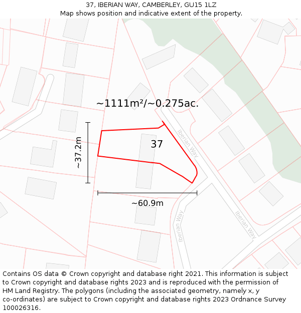 37, IBERIAN WAY, CAMBERLEY, GU15 1LZ: Plot and title map