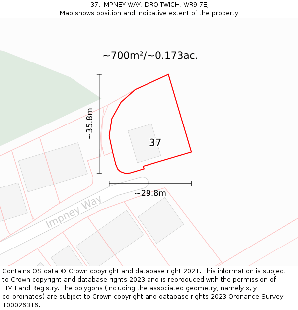 37, IMPNEY WAY, DROITWICH, WR9 7EJ: Plot and title map