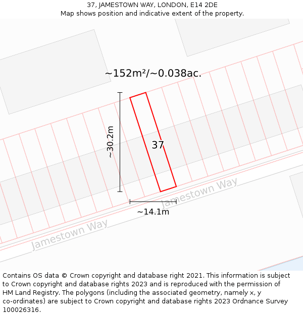 37, JAMESTOWN WAY, LONDON, E14 2DE: Plot and title map