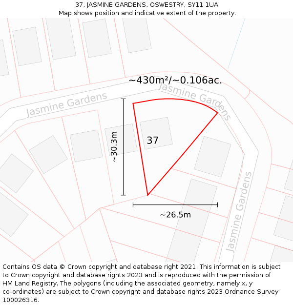 37, JASMINE GARDENS, OSWESTRY, SY11 1UA: Plot and title map