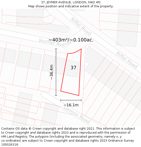 37, JEYMER AVENUE, LONDON, NW2 4PJ: Plot and title map