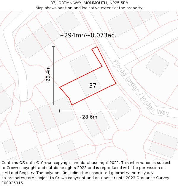 37, JORDAN WAY, MONMOUTH, NP25 5EA: Plot and title map