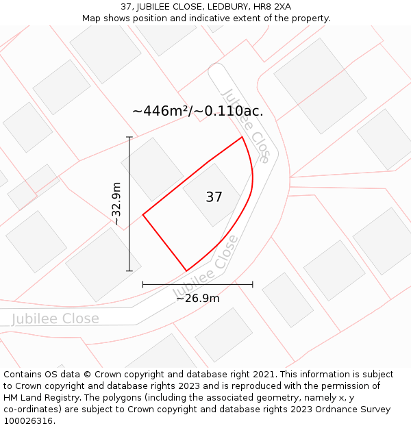 37, JUBILEE CLOSE, LEDBURY, HR8 2XA: Plot and title map