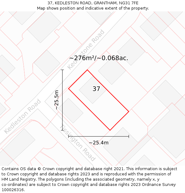 37, KEDLESTON ROAD, GRANTHAM, NG31 7FE: Plot and title map