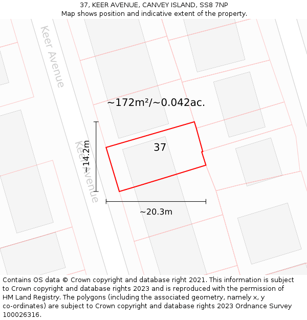 37, KEER AVENUE, CANVEY ISLAND, SS8 7NP: Plot and title map