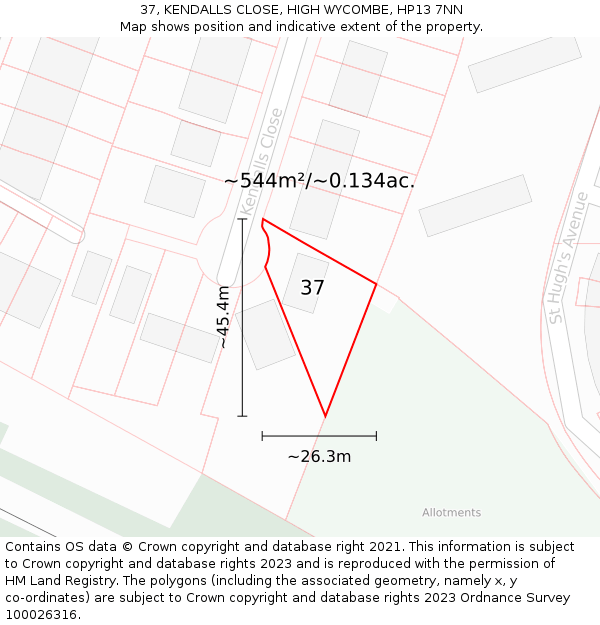 37, KENDALLS CLOSE, HIGH WYCOMBE, HP13 7NN: Plot and title map