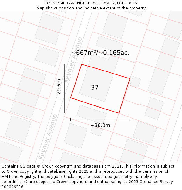 37, KEYMER AVENUE, PEACEHAVEN, BN10 8HA: Plot and title map