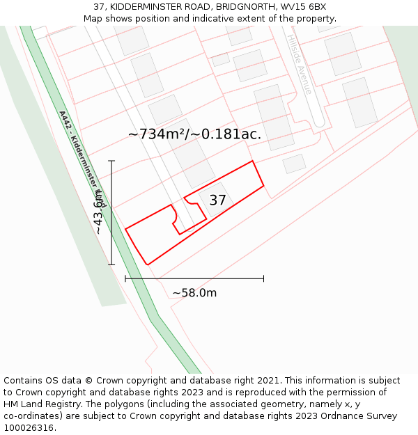 37, KIDDERMINSTER ROAD, BRIDGNORTH, WV15 6BX: Plot and title map