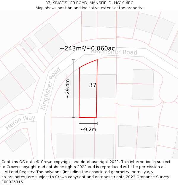 37, KINGFISHER ROAD, MANSFIELD, NG19 6EG: Plot and title map