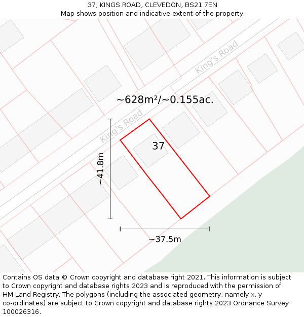 37, KINGS ROAD, CLEVEDON, BS21 7EN: Plot and title map