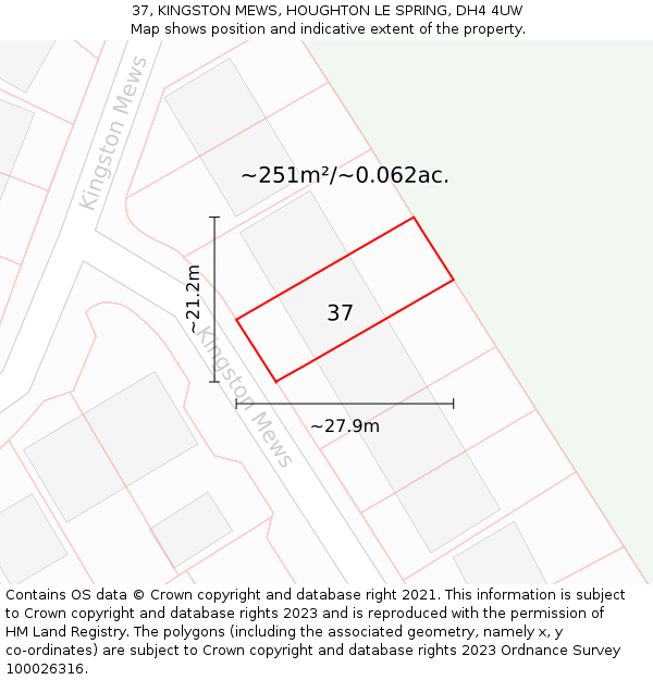 37, KINGSTON MEWS, HOUGHTON LE SPRING, DH4 4UW: Plot and title map