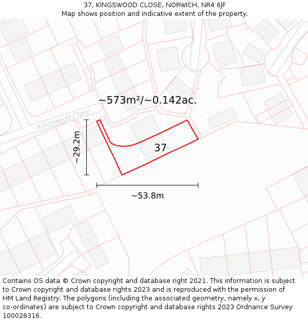 37, KINGSWOOD CLOSE, NORWICH, NR4 6JF: Plot and title map