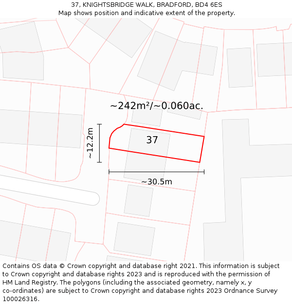 37, KNIGHTSBRIDGE WALK, BRADFORD, BD4 6ES: Plot and title map