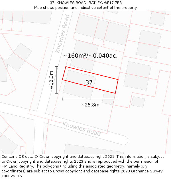 37, KNOWLES ROAD, BATLEY, WF17 7RR: Plot and title map