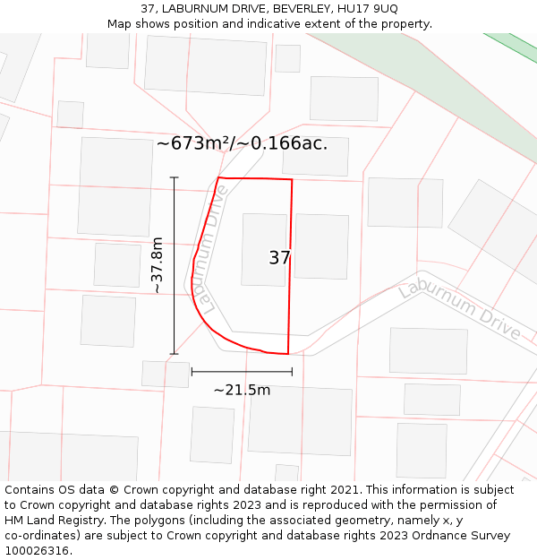 37, LABURNUM DRIVE, BEVERLEY, HU17 9UQ: Plot and title map