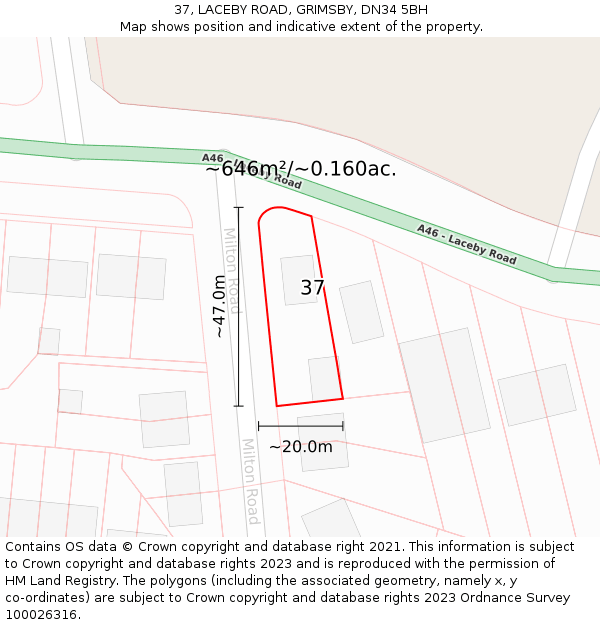 37, LACEBY ROAD, GRIMSBY, DN34 5BH: Plot and title map