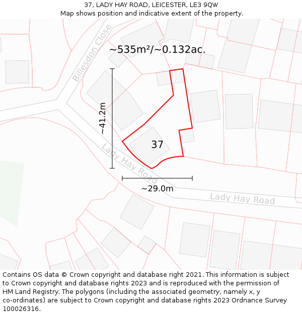 37, LADY HAY ROAD, LEICESTER, LE3 9QW: Plot and title map