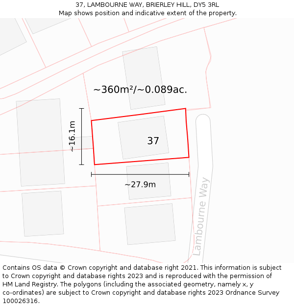 37, LAMBOURNE WAY, BRIERLEY HILL, DY5 3RL: Plot and title map