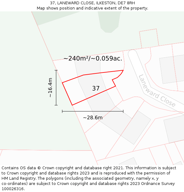 37, LANEWARD CLOSE, ILKESTON, DE7 8RH: Plot and title map