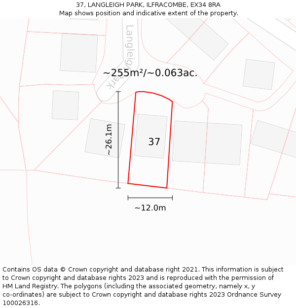 37, LANGLEIGH PARK, ILFRACOMBE, EX34 8RA: Plot and title map