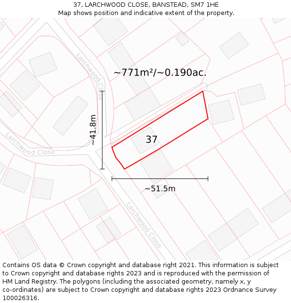 37, LARCHWOOD CLOSE, BANSTEAD, SM7 1HE: Plot and title map