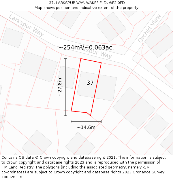 37, LARKSPUR WAY, WAKEFIELD, WF2 0FD: Plot and title map