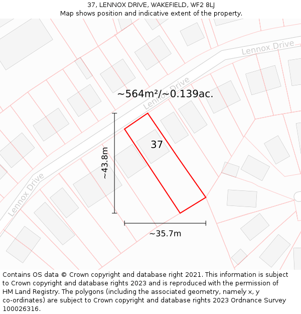 37, LENNOX DRIVE, WAKEFIELD, WF2 8LJ: Plot and title map