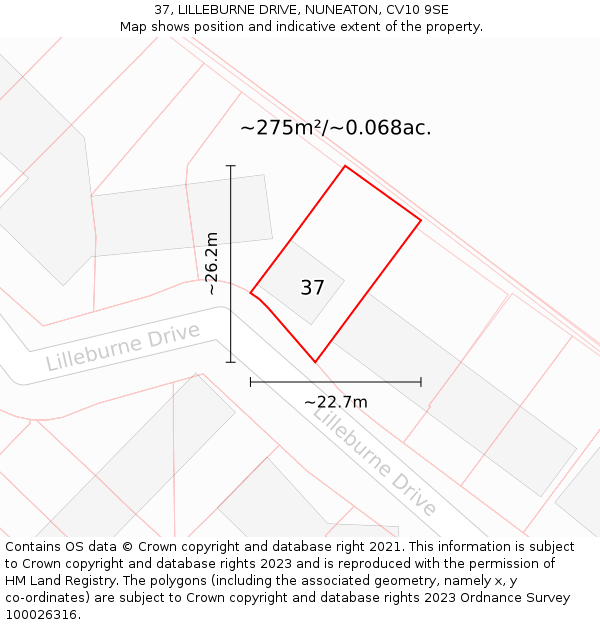 37, LILLEBURNE DRIVE, NUNEATON, CV10 9SE: Plot and title map