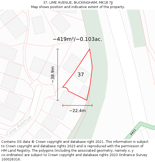 37, LIME AVENUE, BUCKINGHAM, MK18 7JJ: Plot and title map