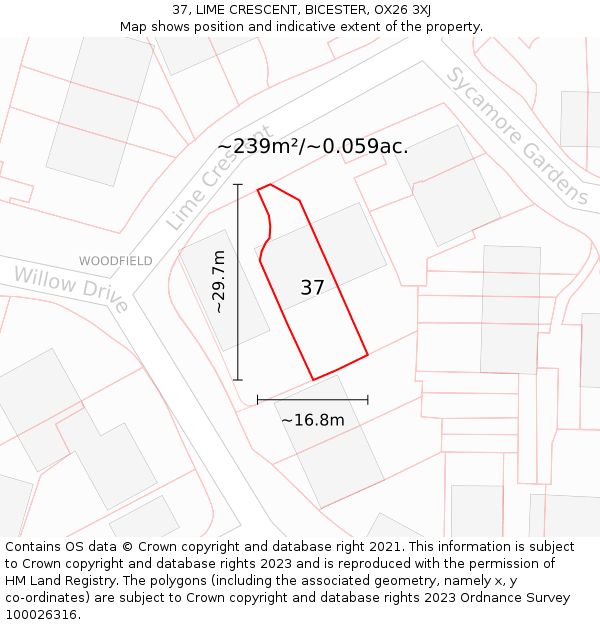 37, LIME CRESCENT, BICESTER, OX26 3XJ: Plot and title map