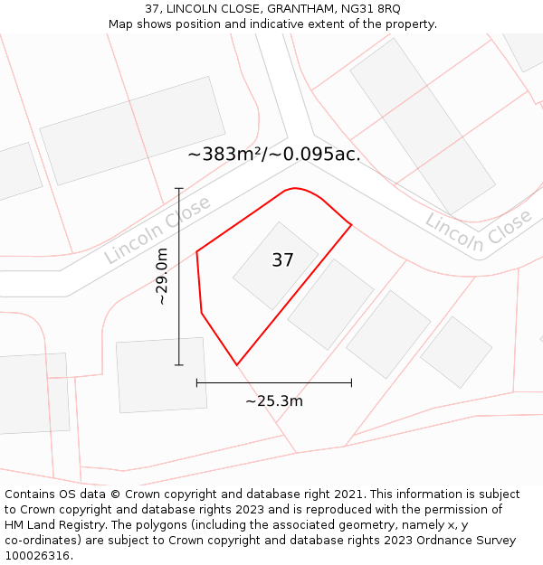 37, LINCOLN CLOSE, GRANTHAM, NG31 8RQ: Plot and title map