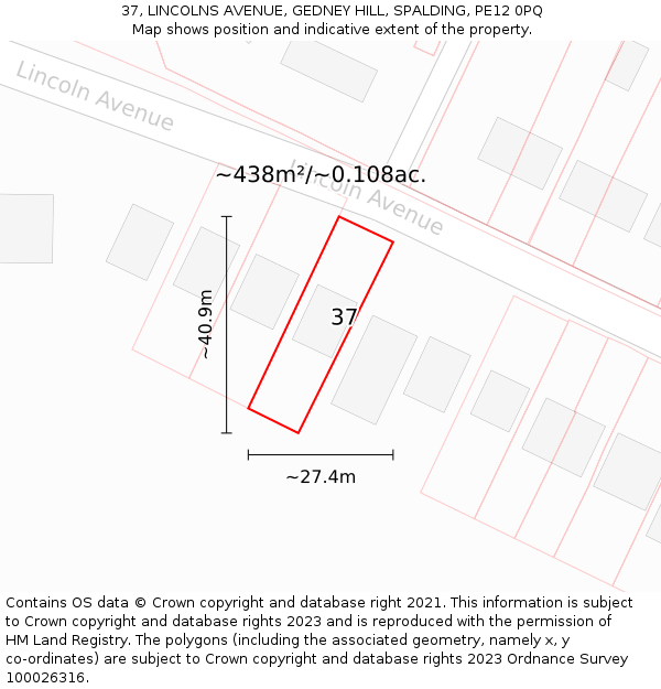 37, LINCOLNS AVENUE, GEDNEY HILL, SPALDING, PE12 0PQ: Plot and title map