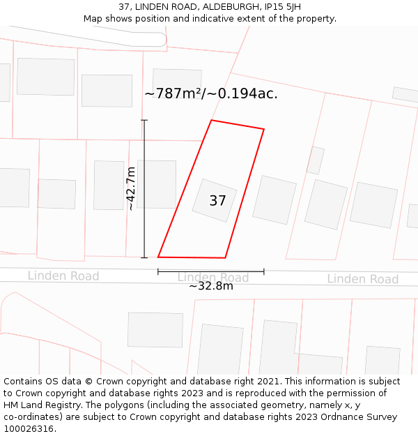 37, LINDEN ROAD, ALDEBURGH, IP15 5JH: Plot and title map