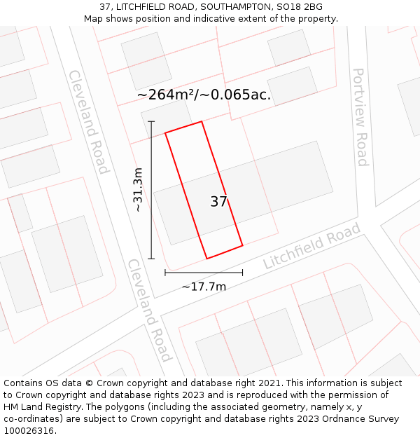 37, LITCHFIELD ROAD, SOUTHAMPTON, SO18 2BG: Plot and title map