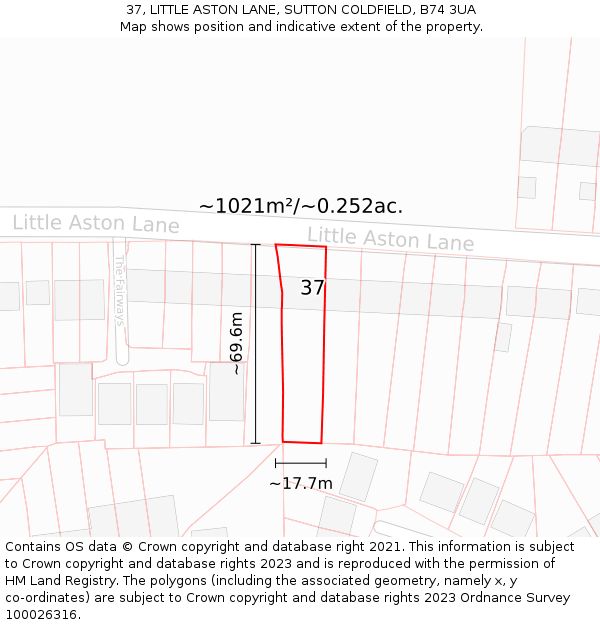 37, LITTLE ASTON LANE, SUTTON COLDFIELD, B74 3UA: Plot and title map