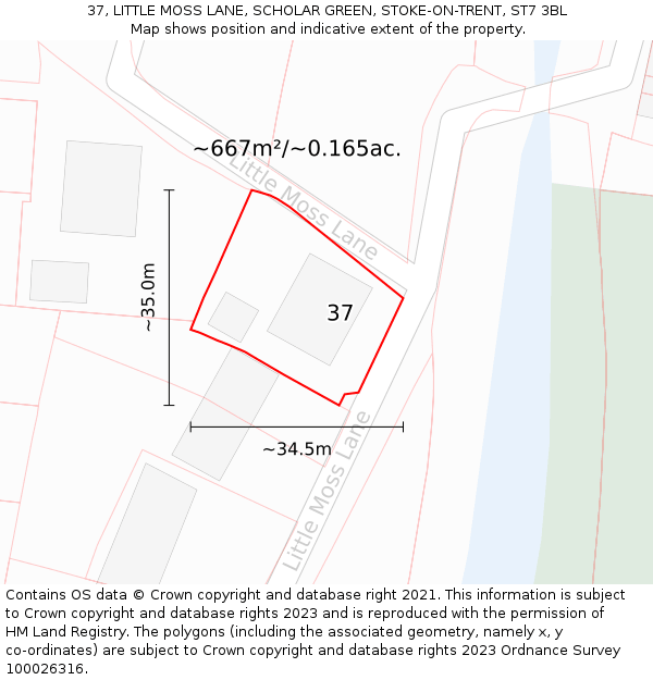 37, LITTLE MOSS LANE, SCHOLAR GREEN, STOKE-ON-TRENT, ST7 3BL: Plot and title map