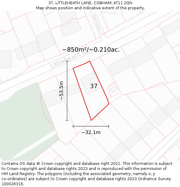 37, LITTLEHEATH LANE, COBHAM, KT11 2QN: Plot and title map