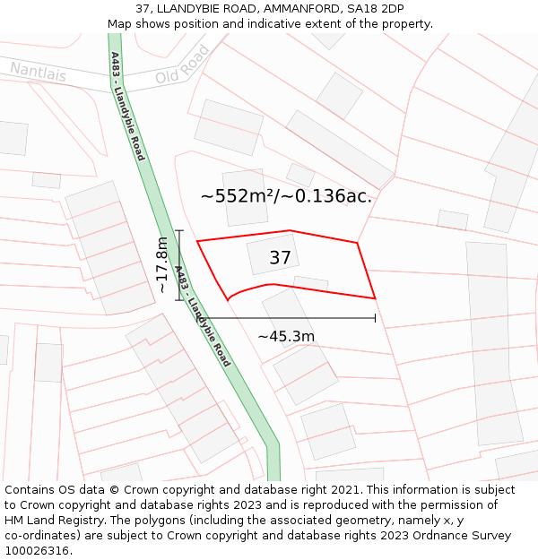 37, LLANDYBIE ROAD, AMMANFORD, SA18 2DP: Plot and title map